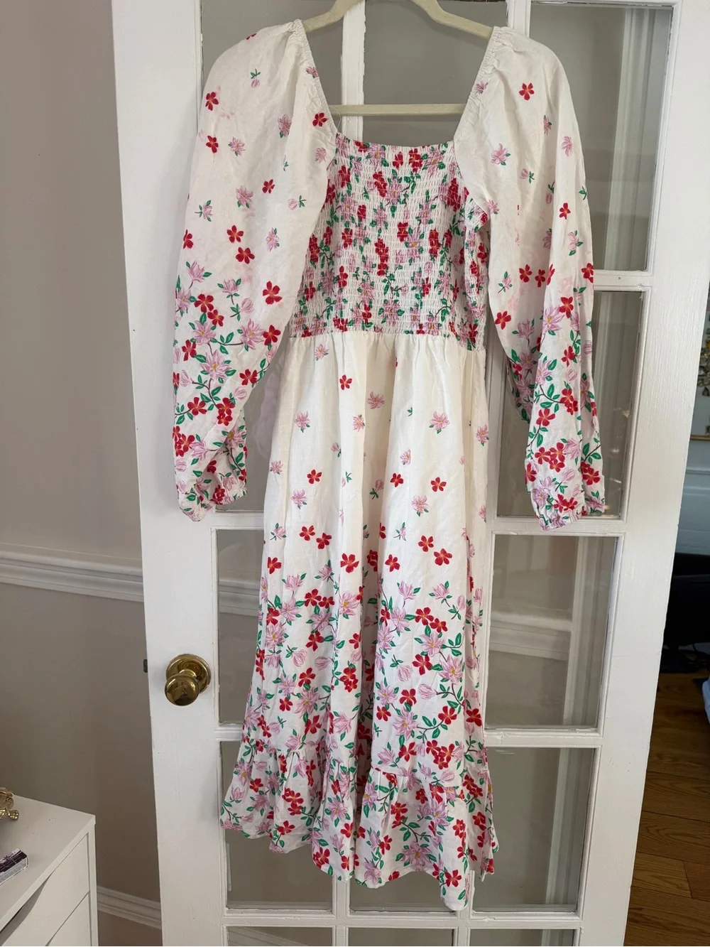 Draper James RSVP White Dress with Red & Pink Floral Smocking - Picture 6 of 8